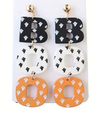 Ghost Print BOO word Dangles