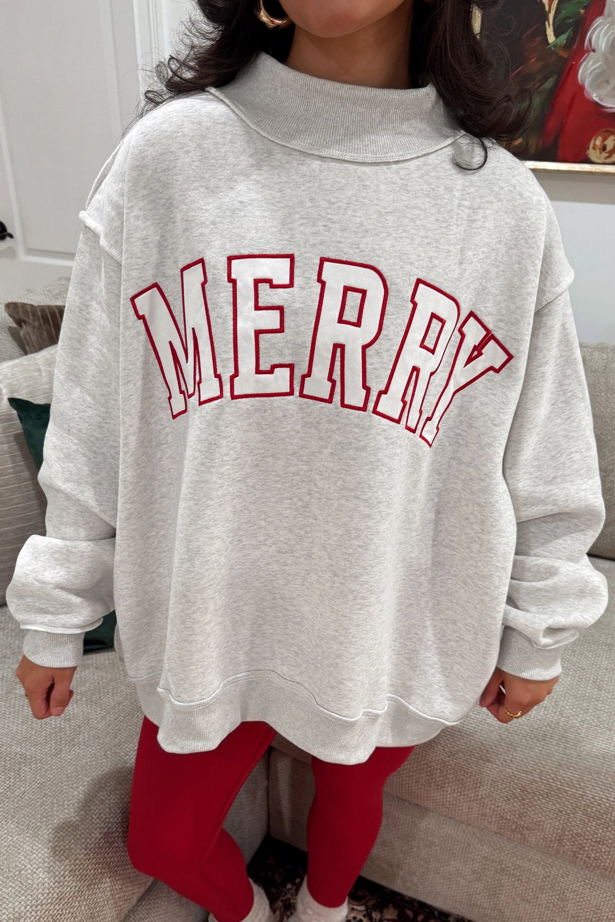 Gray MERRY High Neck Tunic Sweatshirt