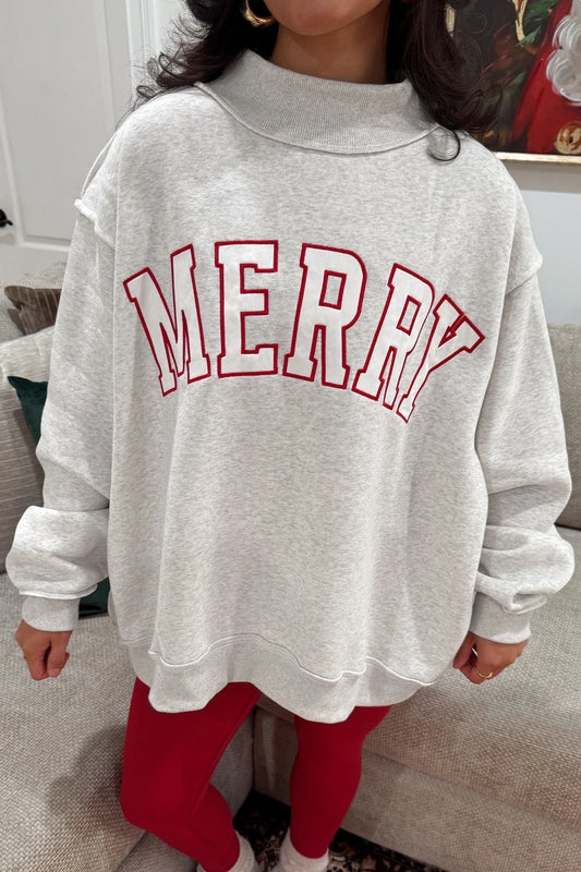 Gray MERRY High Neck Tunic Sweatshirt
