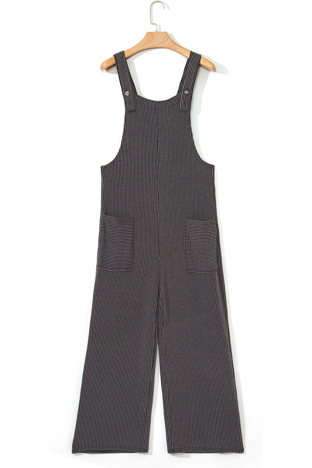 Carbon Gray Ribbed Knit Wide Leg Overalls
