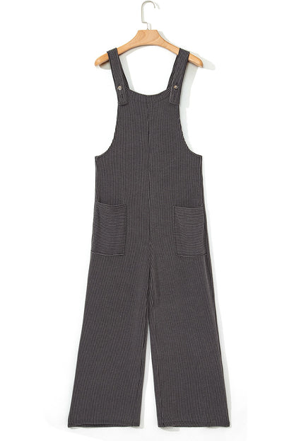 Carbon Gray Ribbed Knit Wide Leg Overalls