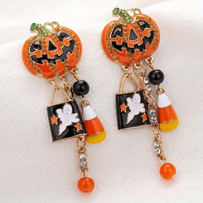 Enamel Halloween Pumpkin Pendant Earrings
