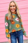 Flower Green Sweater
