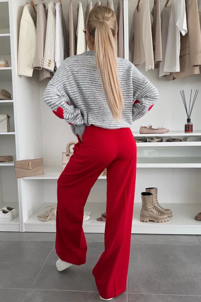 Gray Striped Red Heart Knit Sweater