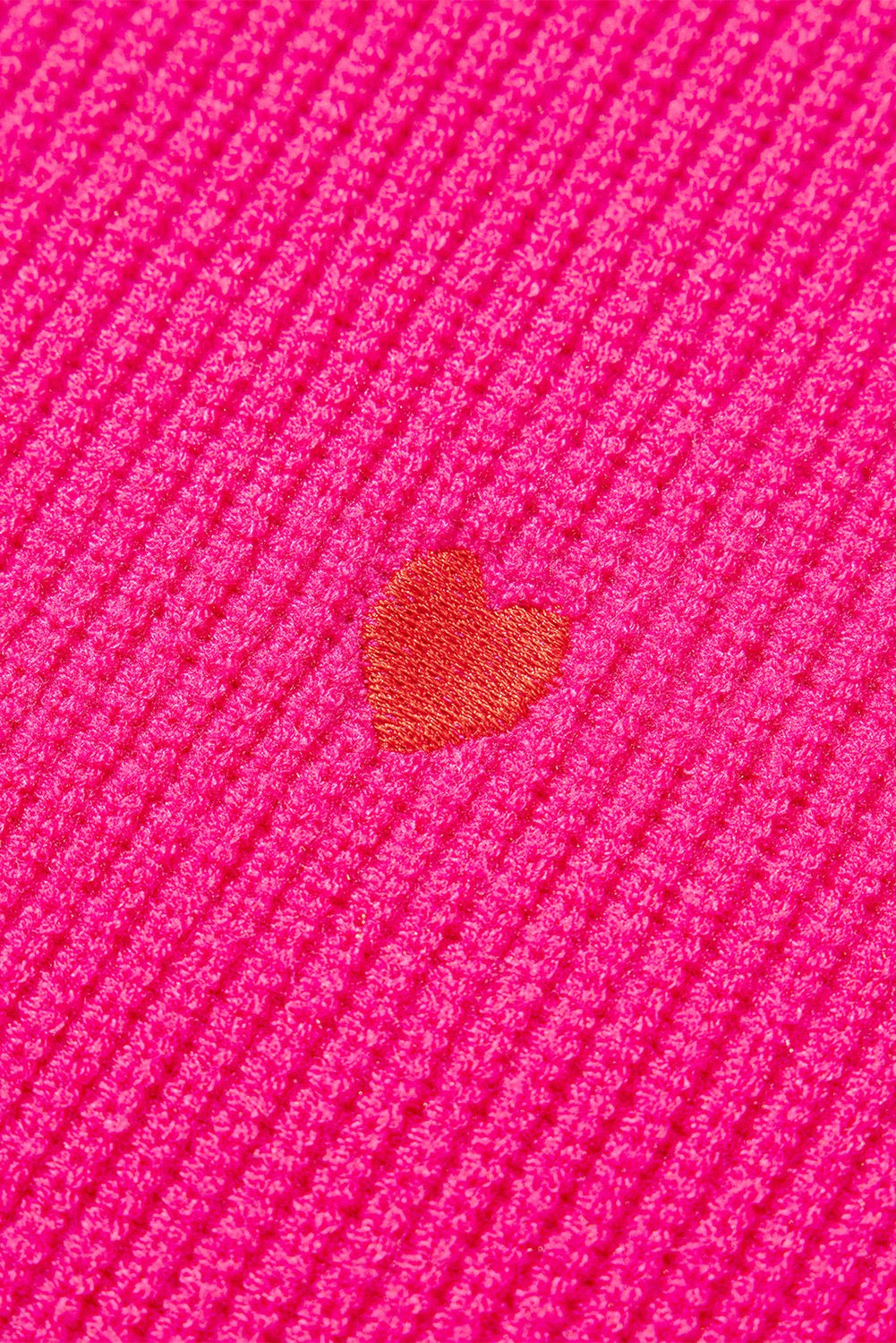 Rose Red Ribbed Knit Heart Pattern Sweater