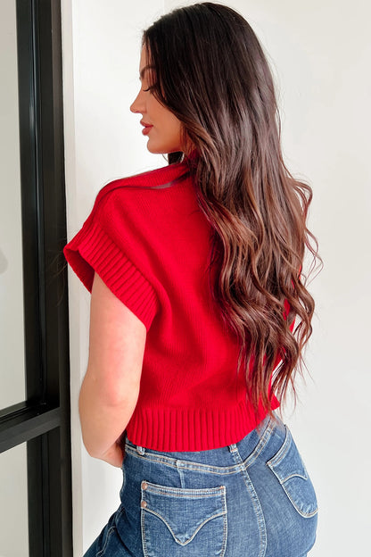 Red Valentine Heart Cropped Short Sleeve Sweater