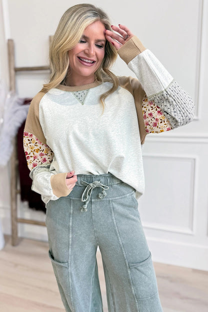 Light Gray Mixed Print Patchwork Pullover