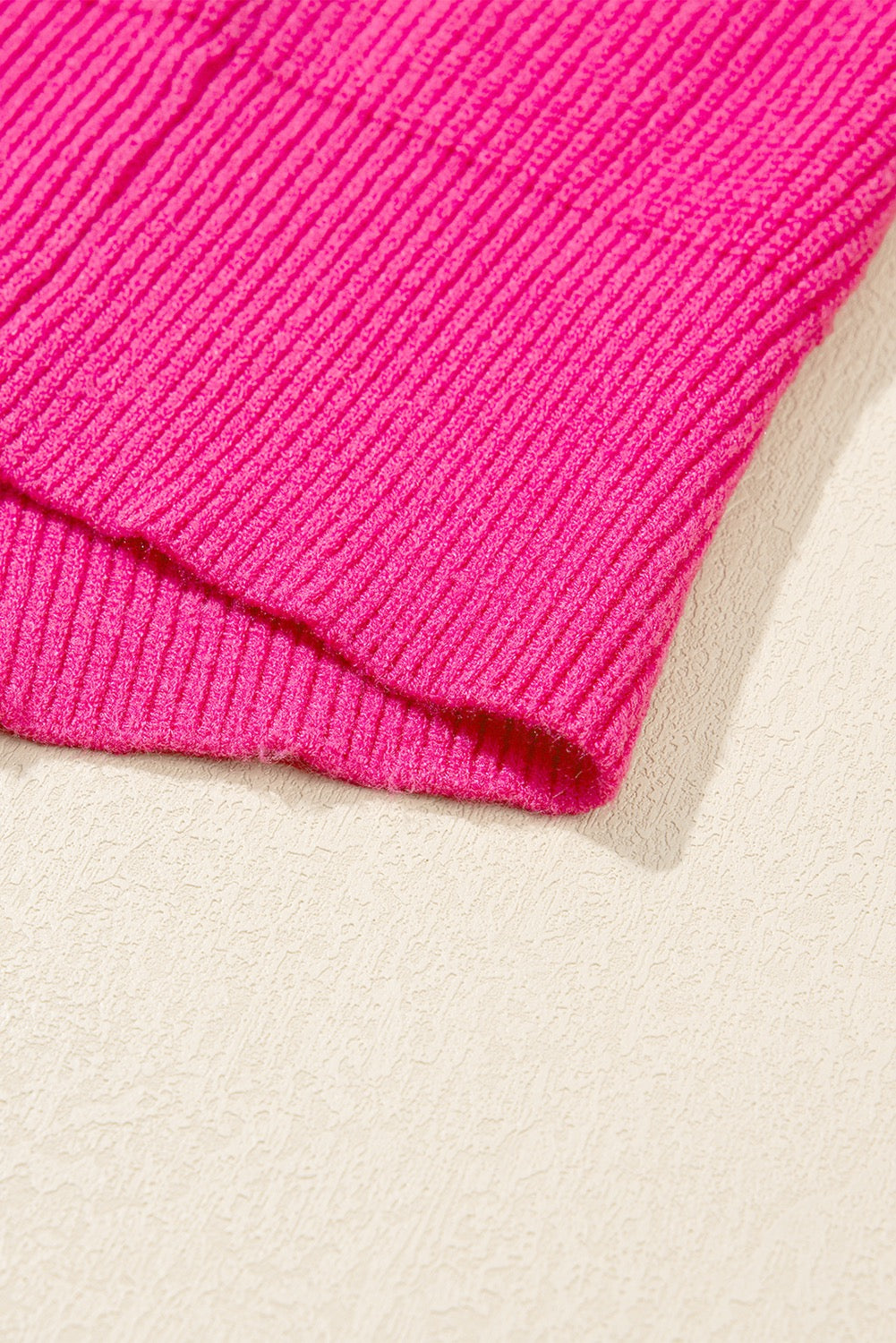 Rose Red Ribbed Knit Heart Pattern Sweater