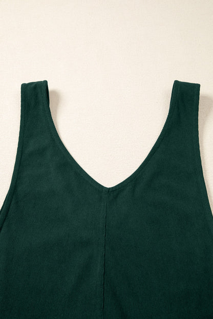 Evergreen Corduroy V Neck Sleeveless Jumpsuit