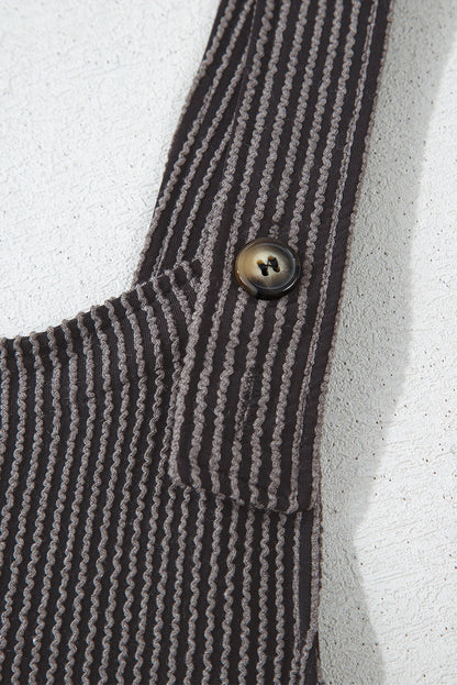 Carbon Gray Ribbed Knit Wide Leg Overalls