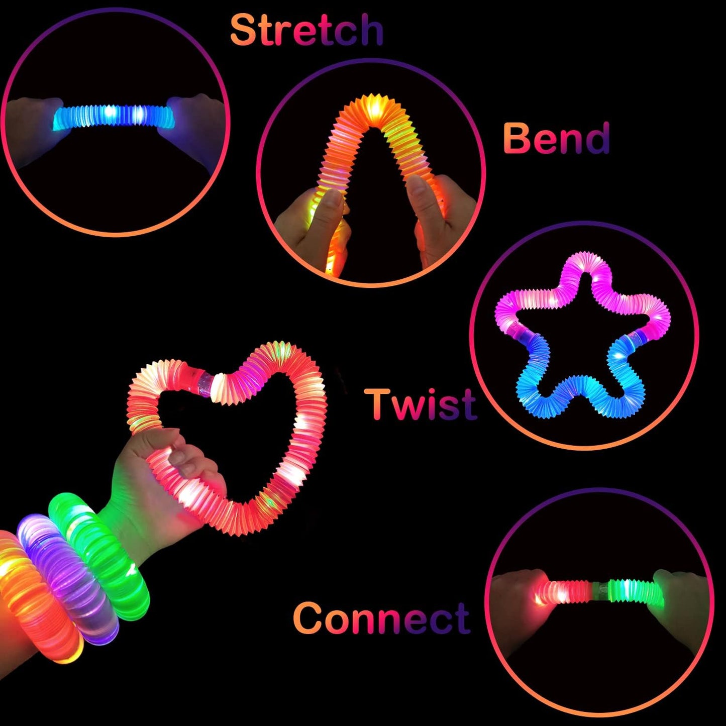 Asstd Glow Fidget Pop Tubes