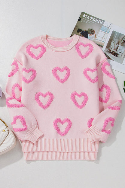 Pink Heart Bubble Sleeve Sweater