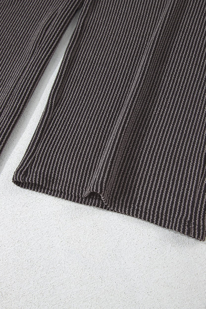 Carbon Gray Ribbed Knit Wide Leg Overalls