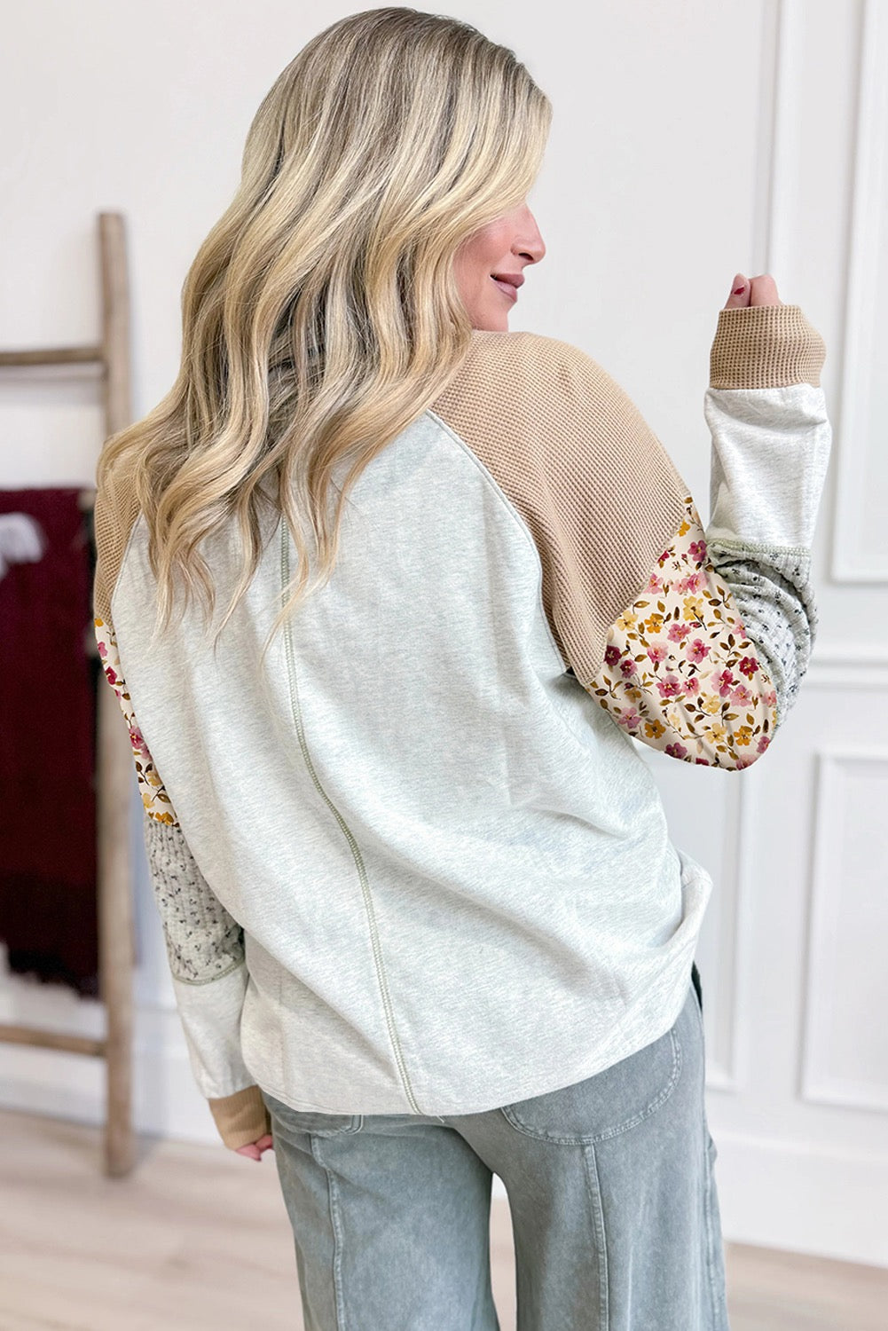 Light Gray Mixed Print Patchwork Pullover