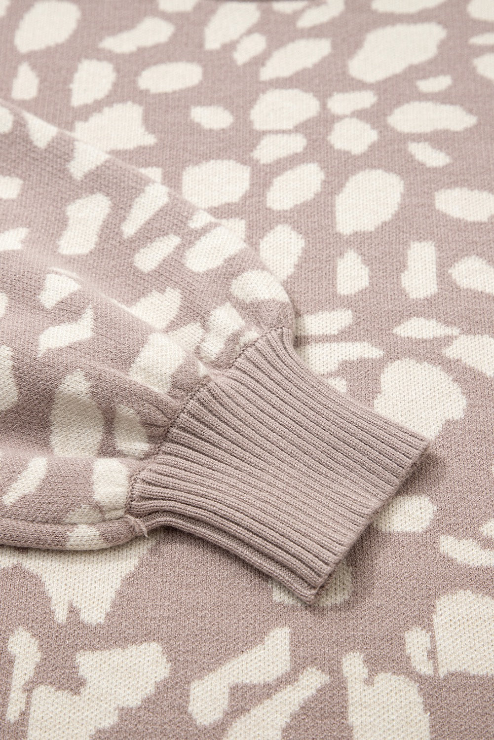 Gray Leopard Ribbed Trim Drop Shoulder Sweater