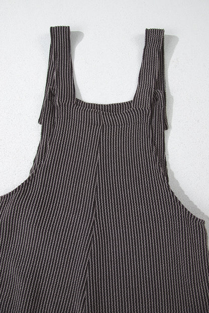 Carbon Gray Ribbed Knit Wide Leg Overalls
