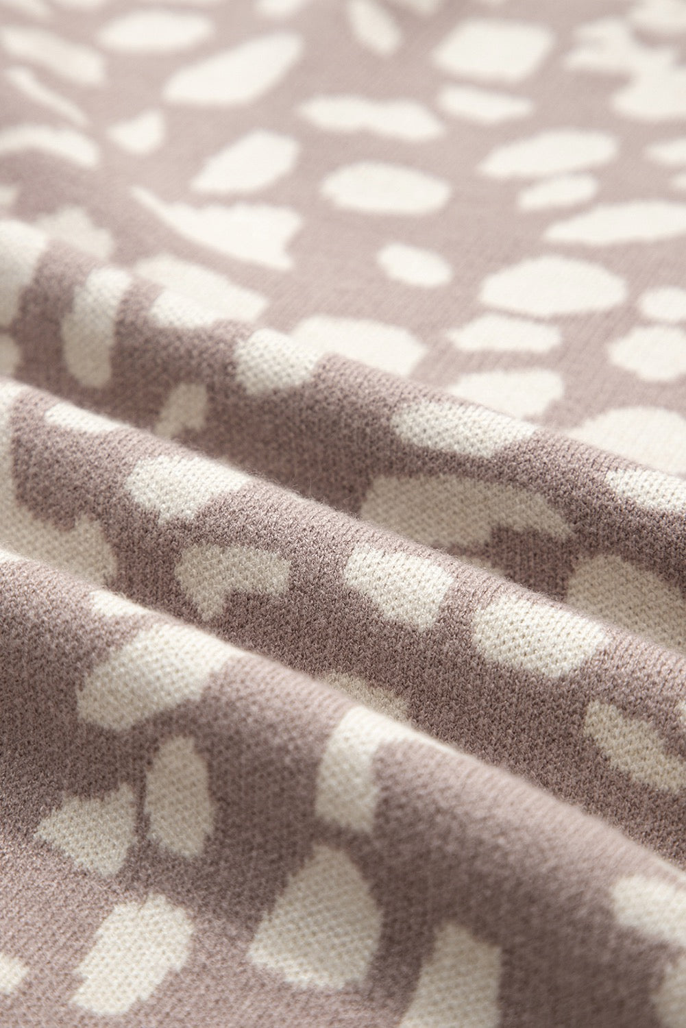 Gray Leopard Ribbed Trim Drop Shoulder Sweater