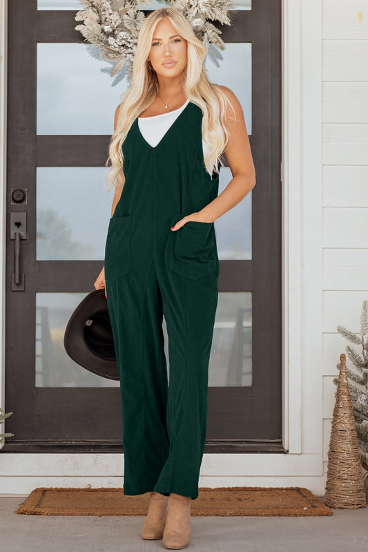 Evergreen Corduroy V Neck Sleeveless Jumpsuit