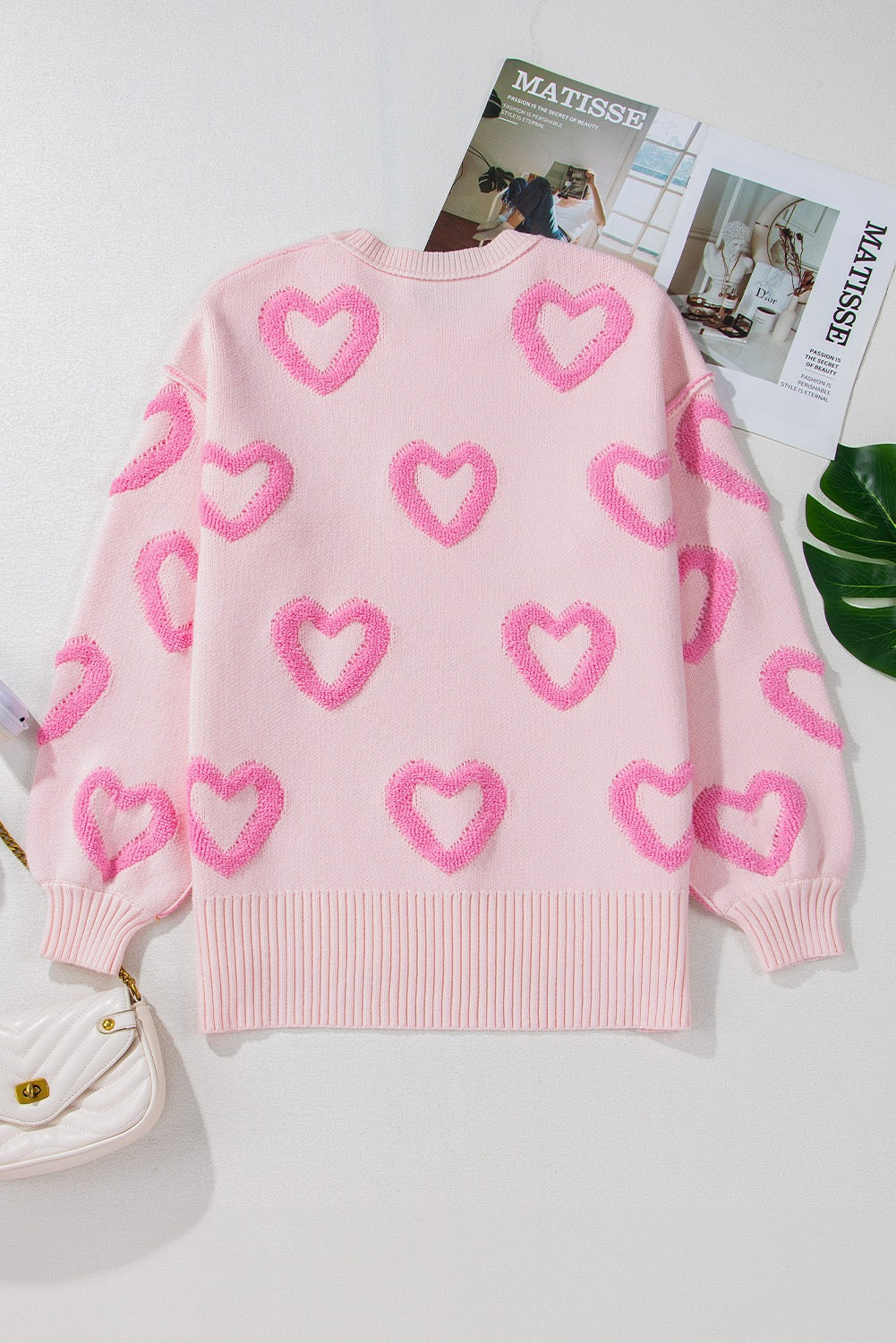 Pink Heart Bubble Sleeve Sweater