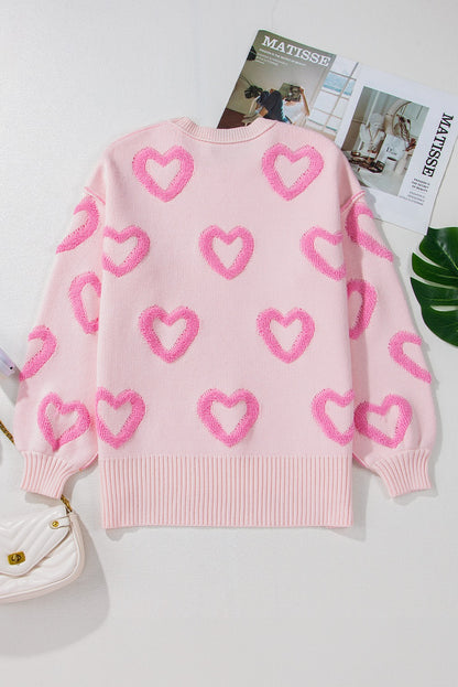 Pink Heart Bubble Sleeve Sweater