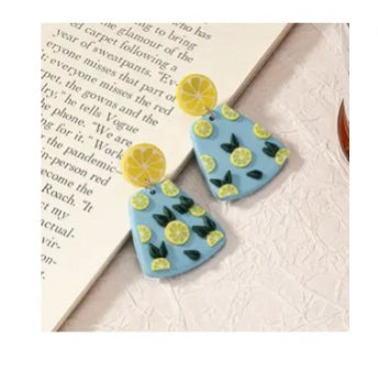 Colorful Geometric Lemon Dangle Earrings