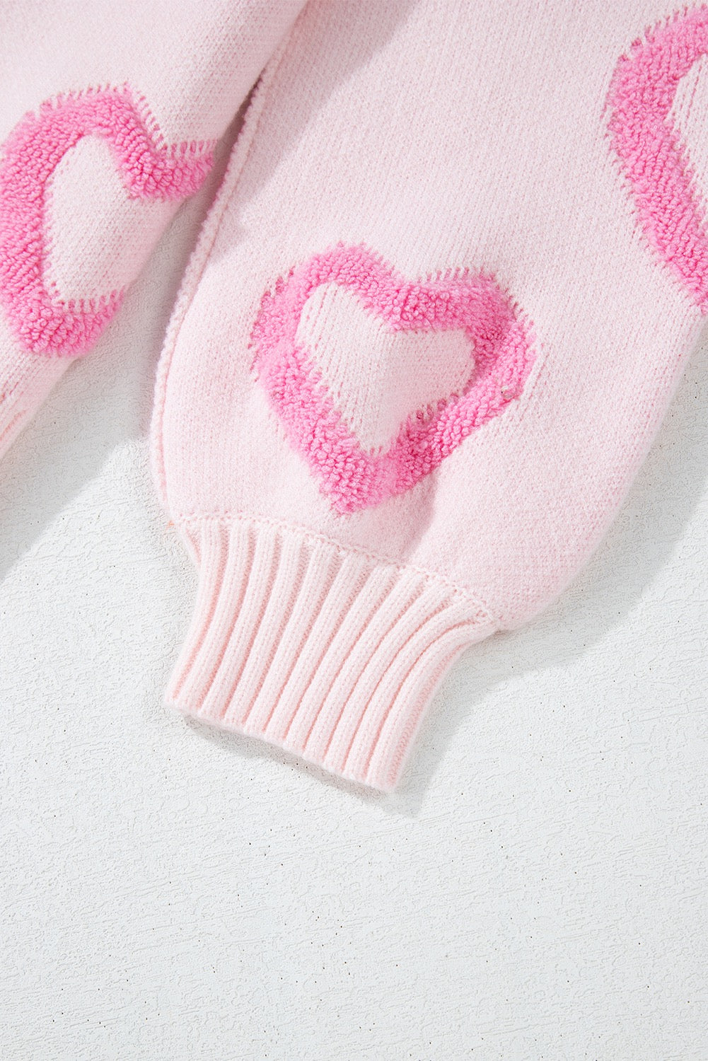 Pink Heart Bubble Sleeve Sweater
