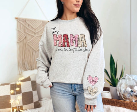 Valentines Glitter Print Mama Sweatshirt