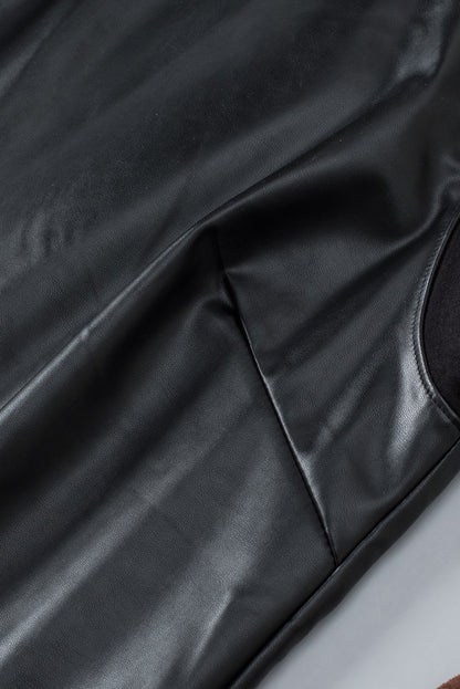 Black Faux Leather Crew Neck Tank Top