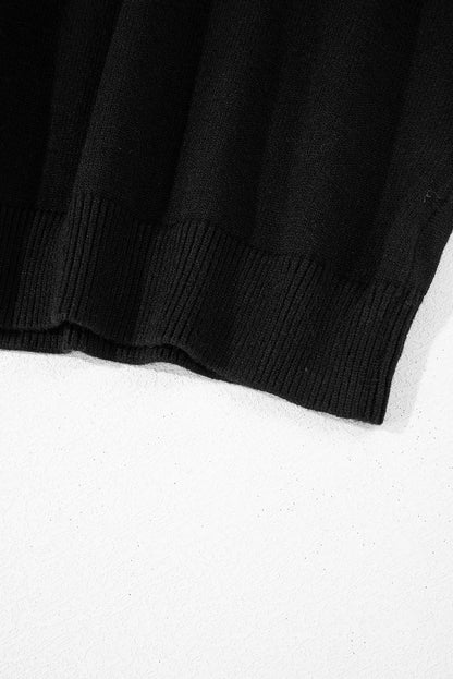 Black Pearled Drop Shoulder Round Neck Sweater