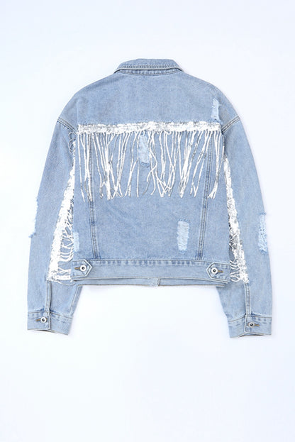 Sky Blue Sequin Embellished Denim Jacket