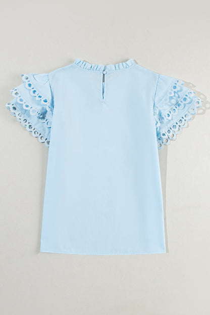 Blue Layered Cap Sleeve Blouse