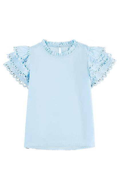Blue Layered Cap Sleeve Blouse
