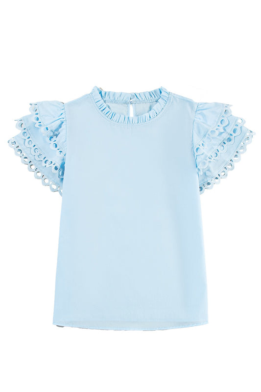 Blue Layered Cap Sleeve Blouse