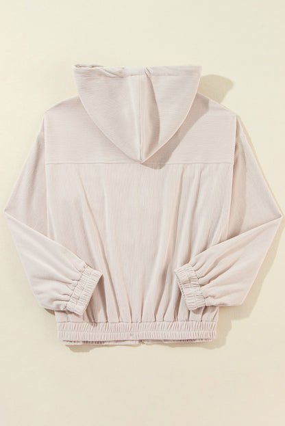 Corduroy Drawstring Hooded Zip Up Jacket