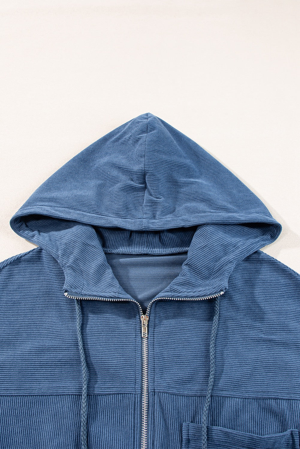 Corduroy Drawstring Hooded Zip Up Jacket