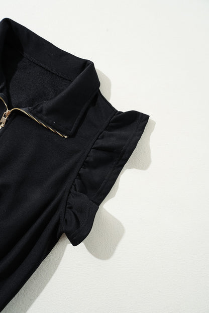 Black Zipper Flutter Sleeve Jumpsuit