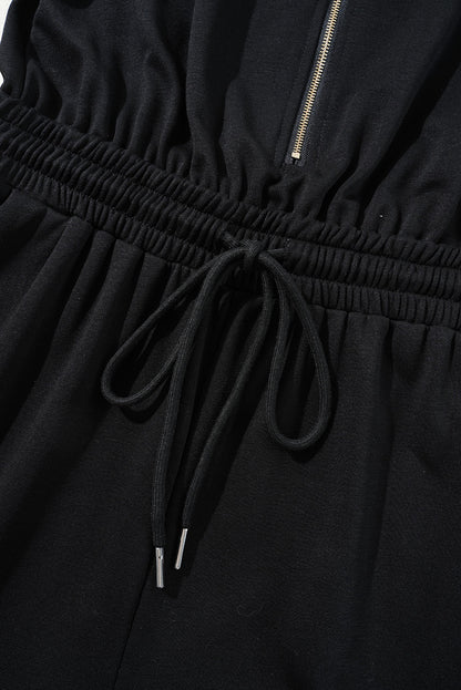 Black Zipper Flutter Sleeve Jumpsuit