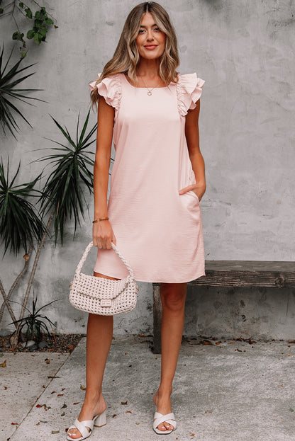 Light Pink Flutter Sleeve Square Neck Mini Dress
