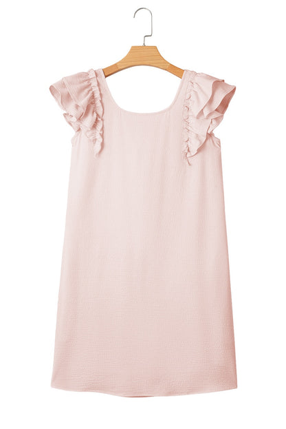 Light Pink Flutter Sleeve Square Neck Mini Dress