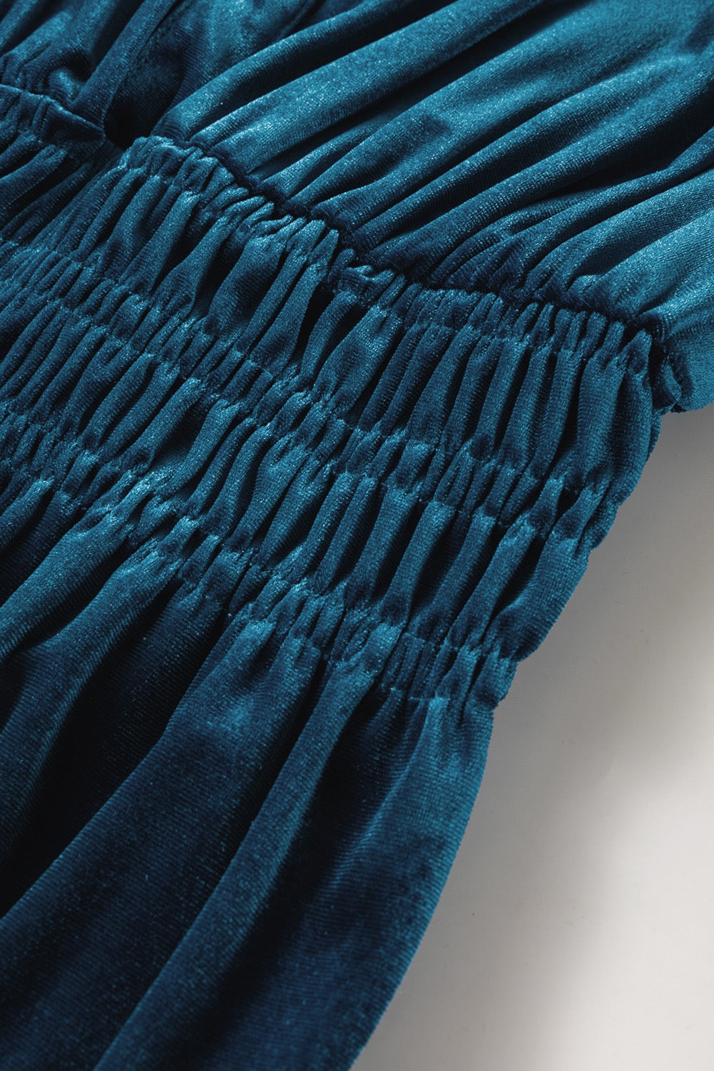 Prussian Blue Velvet Short Sleeve Tiered Maxi Dress