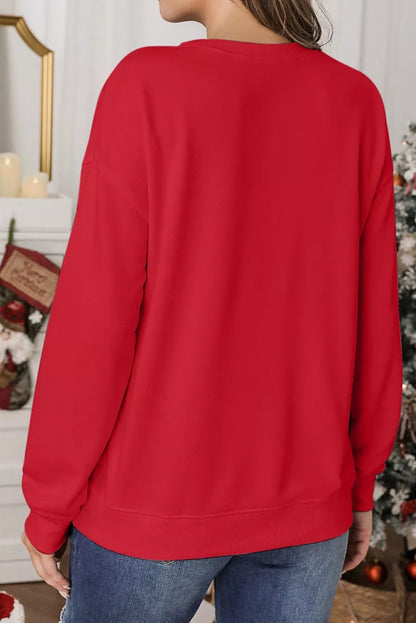 Red Christmas Tree Patched Drop Shoulder Sweatshirt