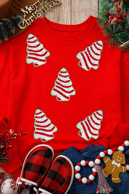 Red Christmas Tree Patched Drop Shoulder Sweatshirt