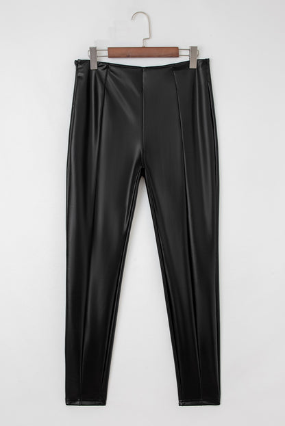 Black Faux Leather Seamed High Waist Leggings