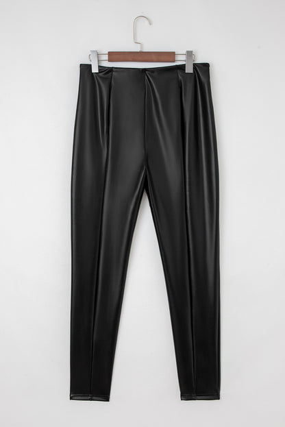 Black Faux Leather Seamed High Waist Leggings