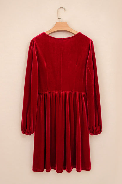 Red Bowknot High Waist Velvet Mini Dress