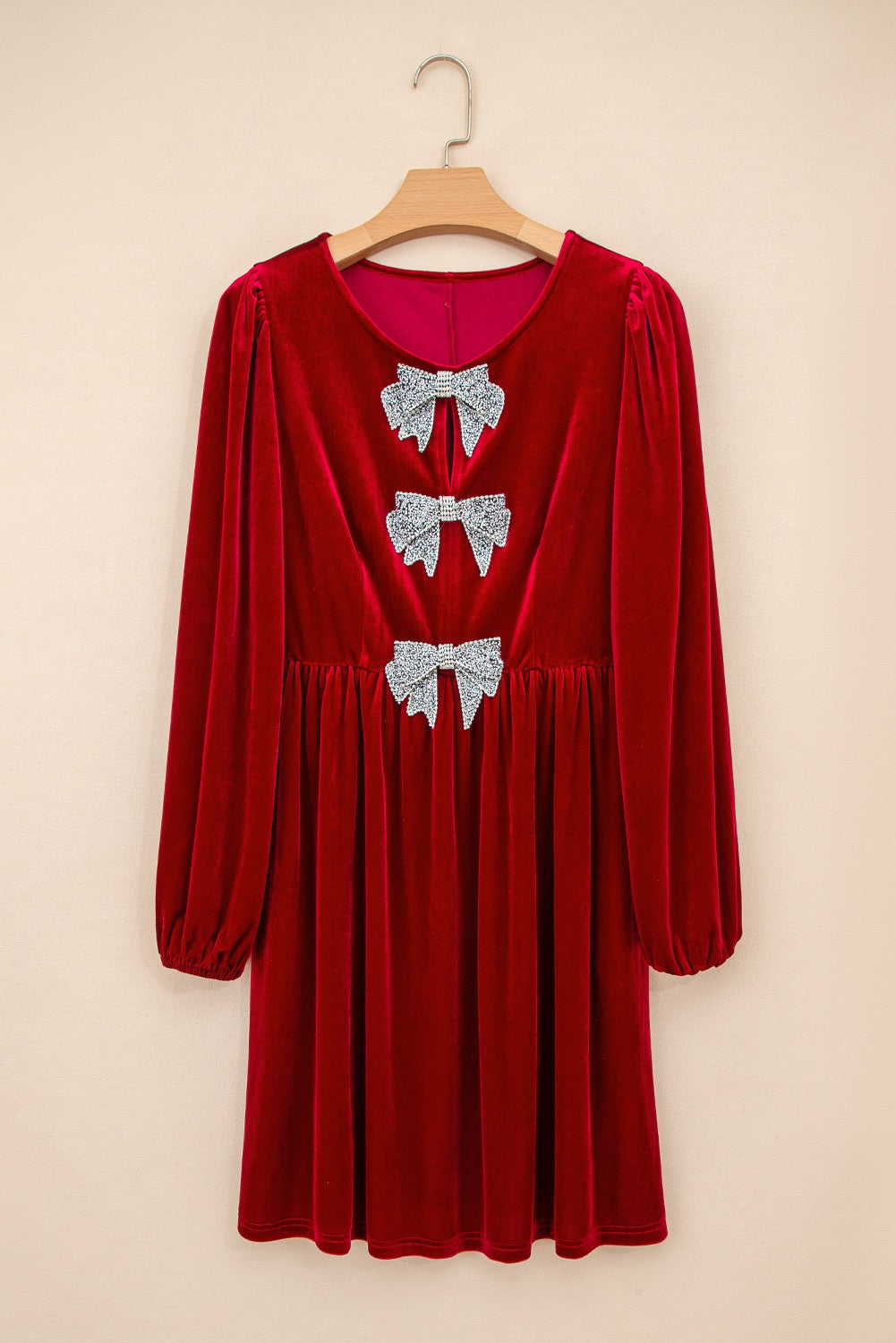 Red Bowknot High Waist Velvet Mini Dress