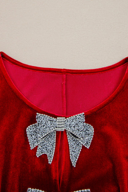 Red Bowknot High Waist Velvet Mini Dress