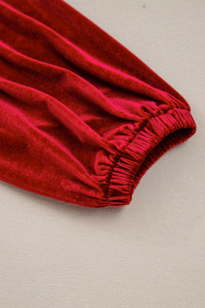 Red Bowknot High Waist Velvet Mini Dress