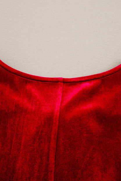 Red Bowknot High Waist Velvet Mini Dress