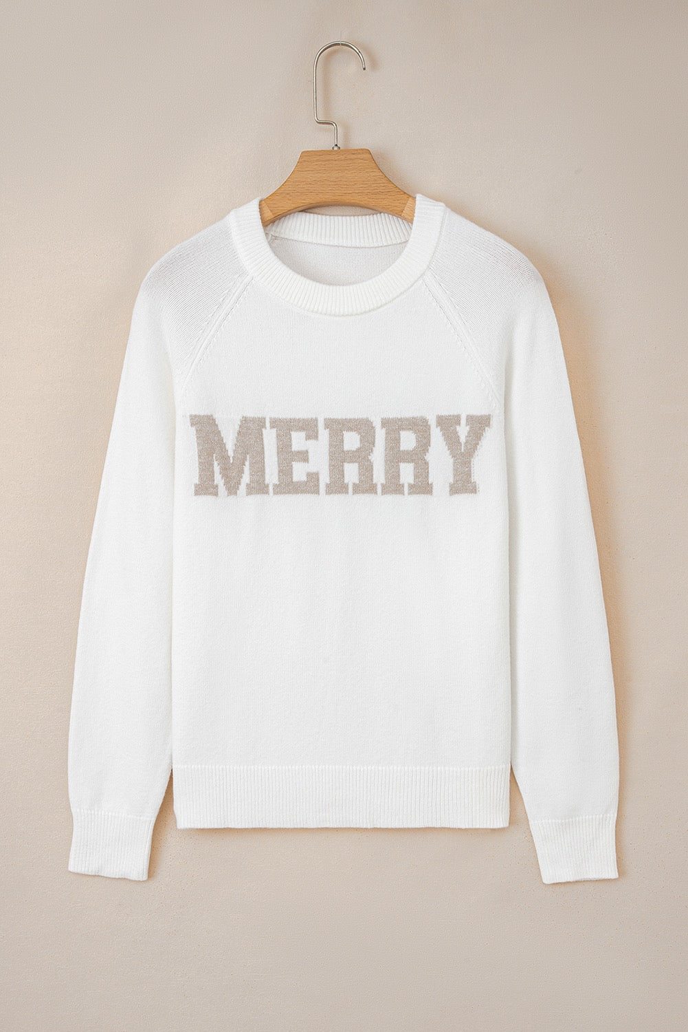 White MERRY Letter Raglan Sleeve Sweater